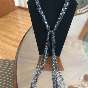 Necklace Scarf Black and Silver Adjustable